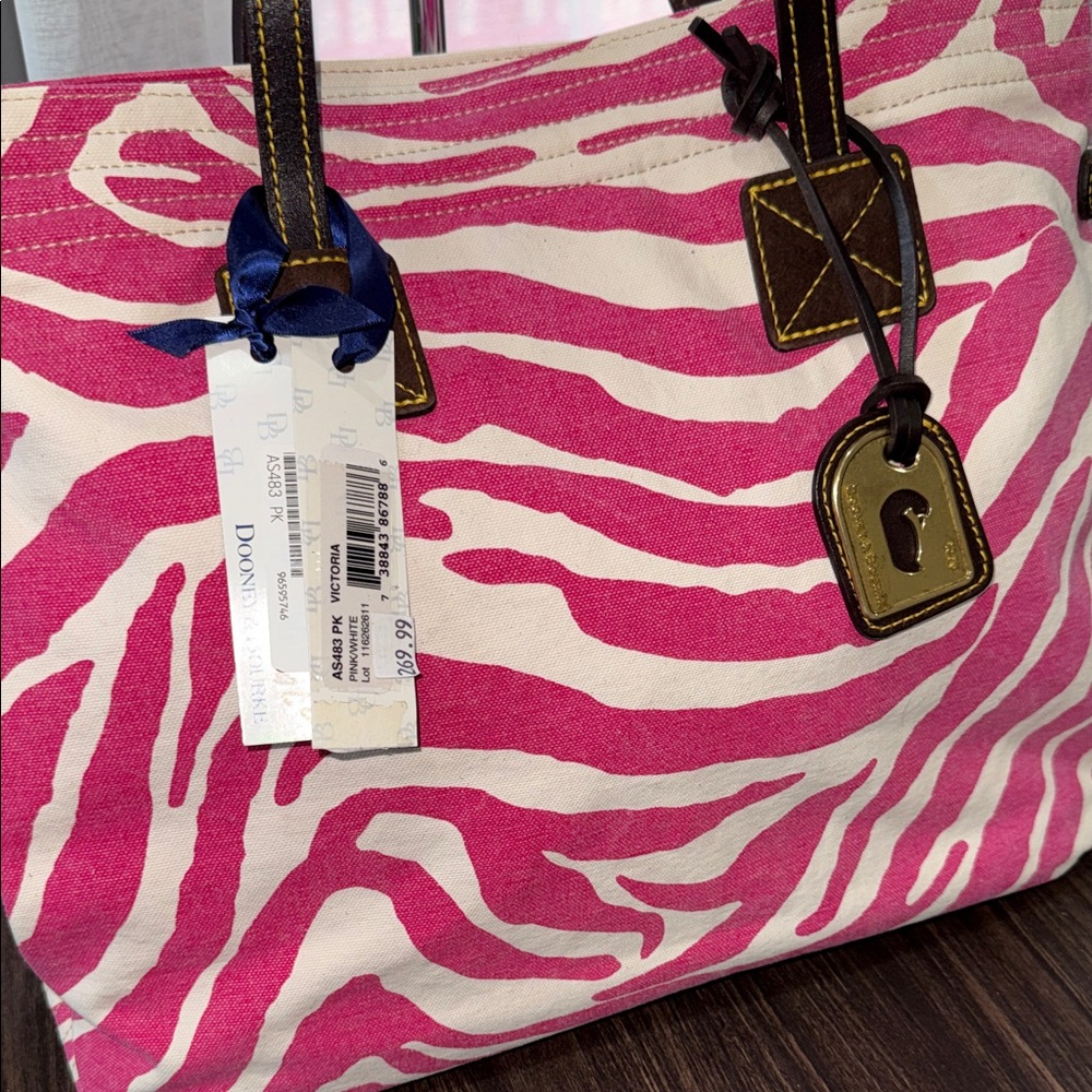 Dooney & Bourke Stylish Pink Zebra-Print Tote Bag NWT - Picture 3 of 15